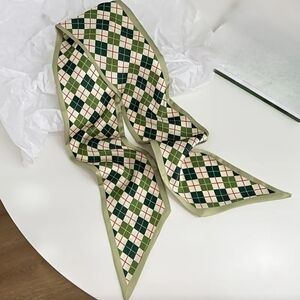 2× Bag Twilly Purse Skinny Scarf Green Argyle